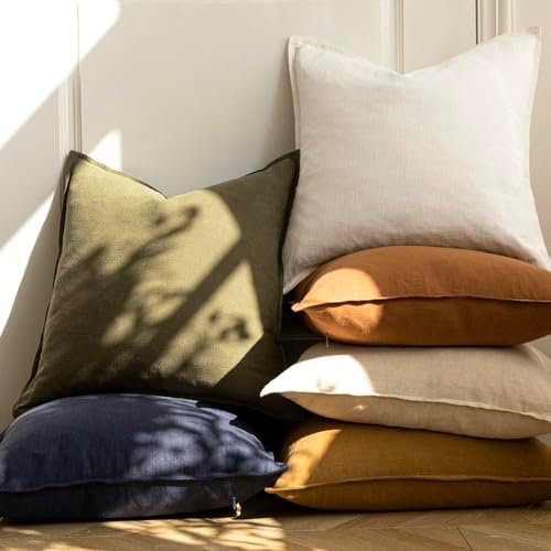 Foindtower Linen Solid Decorative Throw Pillow Covers 18x18 Cream White - Image 6