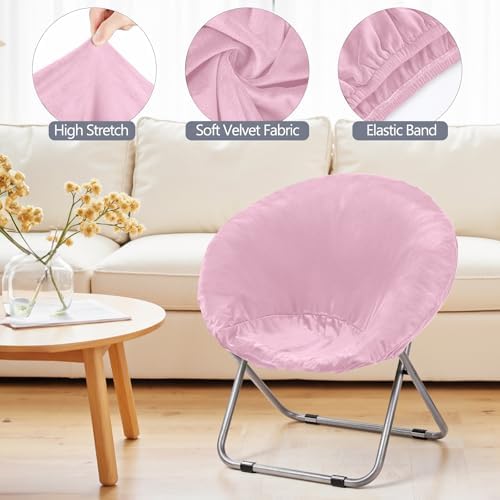 Velvet Stretch Saucer Chair Cover, Round Moon Chair Cover - Image 4