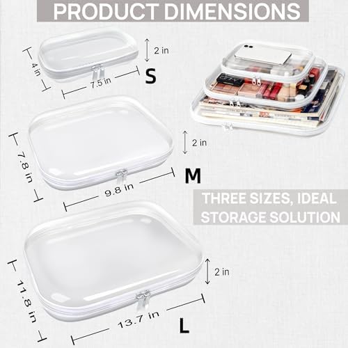 3PCS Clear Hard Plastic Zipper Case, Double Zippers Hard Pouch, Portable Travel - Image 2