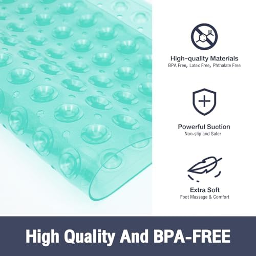 Square Shower Mat Bathtub Bath Mat Non Slip Clear Green 21"x21" - Image 2