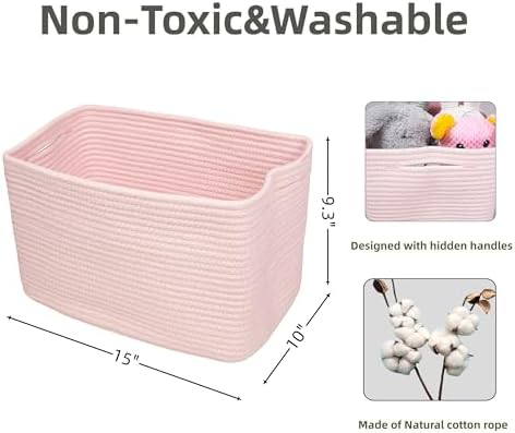 XUANGUO Woven Cotton Rope Storage Baskets 15x10x9.3" 3 Pack Light Pink - Image 2