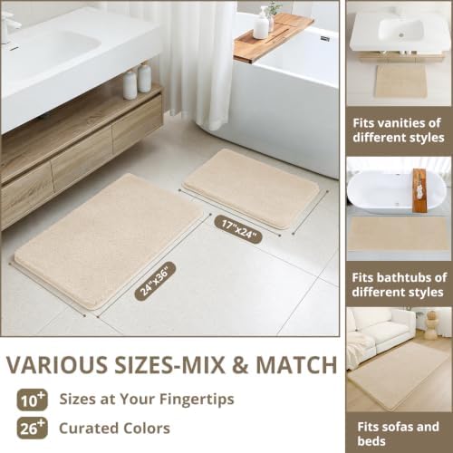 Polyester Bathroom Runner Rug 24"x60" Beige, Soft Shaggy Bath Mat - Image 3