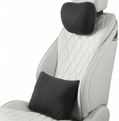 2 PCS Car Pillow for Driving Seat Soft Suede Headrest Neck & Lumbar Support by GoodpillowBetterdriver