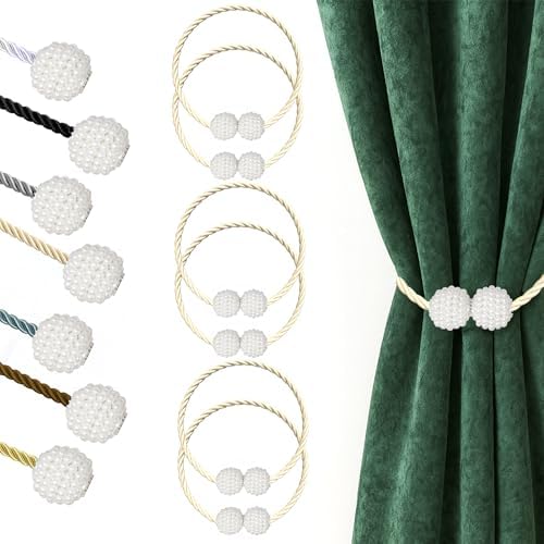 Hion Magnetic Curtain Tiebacks Beige 6pcs, Curtain Holdbacks Hooks Holders by Hion
