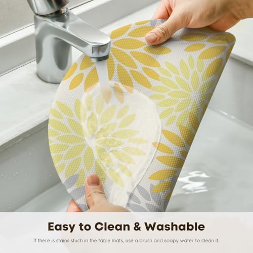 Artoid Mode Yellow Dahlia Plastic Round Placemats Set of 4, 14 Inch Seasonal - Image 4