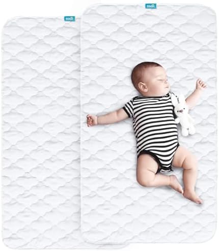 Waterproof Crib Mattress Protector 2-Pack, Non-Slip Quilted Pad by Bilobanbabybedding