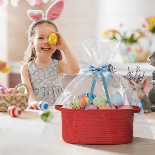 Cute Red Gift Basket, Woven Baskets - Image 4