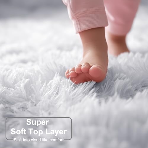 Amdrebio White Fuzzy Furry Small Kids Area Rug 3x5 - Image 2