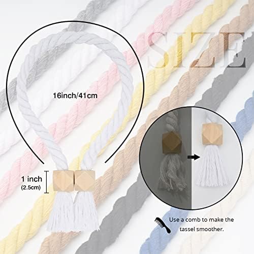 NICEEC 4 Pack Wooden Polyhedron Magnetic Curtain Tiebacks Boho Home Decor Drape - Image 4