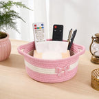 Pink Bow Basket for Nursery- Small Woven Gift Basket - Image 6