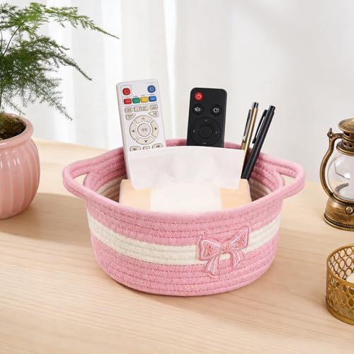 Pink Bow Basket for Nursery- Small Woven Gift Basket - Image 6