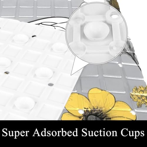 Shower Mat Non Slip 26.8 x 15.1 Inches, Bee Floral Bathtub Mat Shower Stall Mats - Image 3