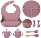 Silicone Baby Feeding Set 9 Pcs, Spill-Proof Suction Plate, Silicone spoon&forks by JELLDJKSiliconeBabyFeeding