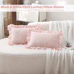 2 Pack Blush Gingham Lumbar Throw Pillow Shams 12''x20'' - Image 2