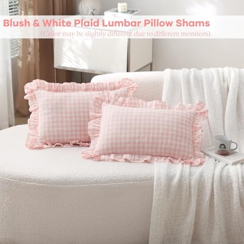 2 Pack Blush Gingham Lumbar Throw Pillow Shams 12''x20'' - Image 2