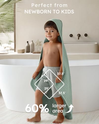 Yoofoss Hooded Baby Bath Towels 2 Pack 100% Muslin Organic Cotton - Image 3