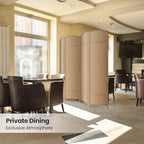 4 Panel Folding Room Divider, Woven Privacy Screen, Light Beige - Image 6