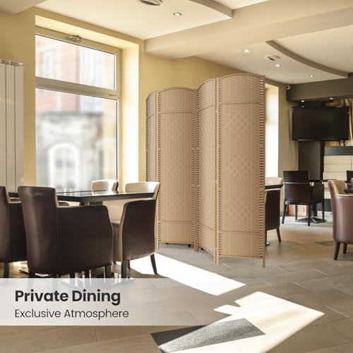 4 Panel Folding Room Divider, Woven Privacy Screen, Light Beige - Image 6