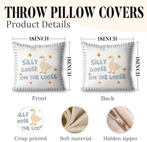 Blue Silly Goose Cute Pillow Cover Toddler Boy Bedroom Decor - Image 2