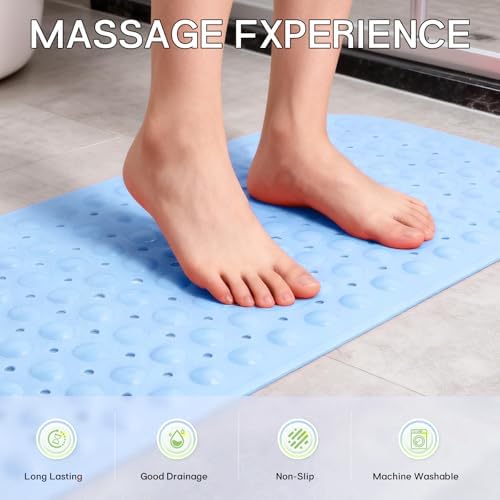 Anti-Slip Bathtub Shower Mat 40×16 Inch Opaque Light Blue - Image 3