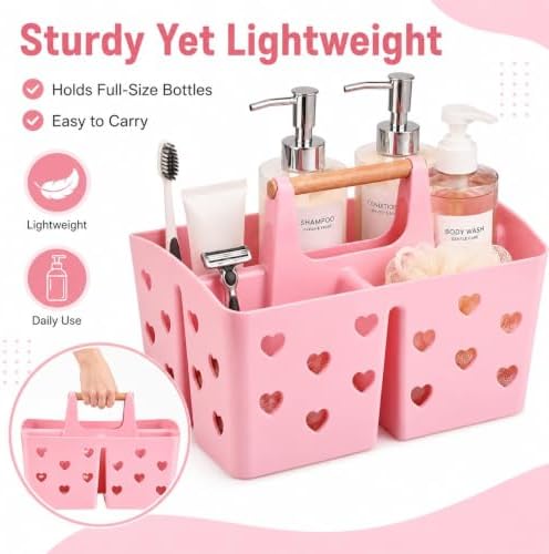 Pink Portable Shower Caddy, Plastic Basket Organizer - Image 6