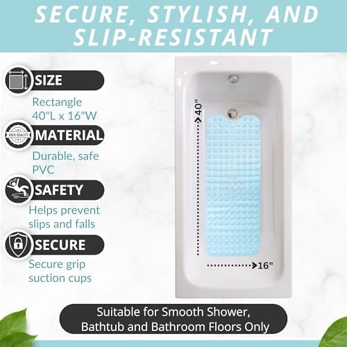 ENKOSI Non-Slip Bath Mat and Shower Mat 40x16 Extra Long, Light Blue - Image 4