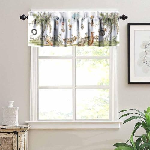 Forest Animals Valance Curtains Watercolor Bear Fox Rabbit Tree Branch Print - Image 5