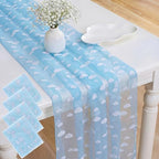 4 Pcs Blue White Cloud Table Runner 29x70 Inch Tulle Flocking by Windkream