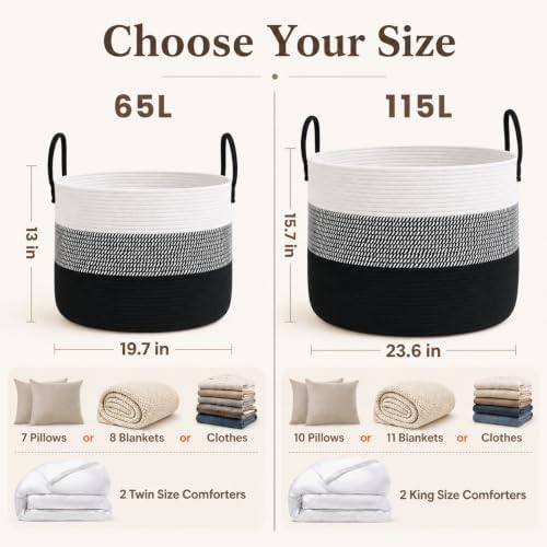 JMvicyroam 115L Extra Large Machine Washable Cotton Rope Blanket Basket - Image 4