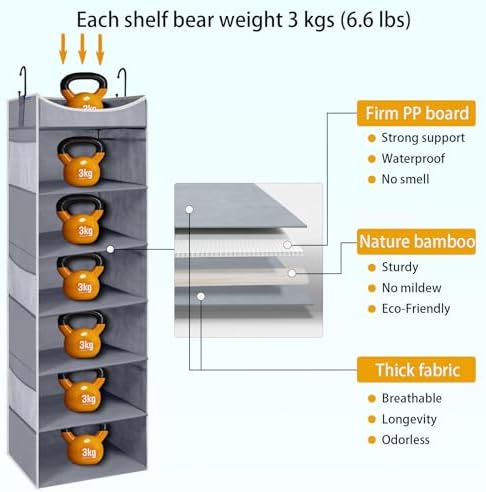 6-Shelf Hanging Closet Organizer and Storage - Image 3