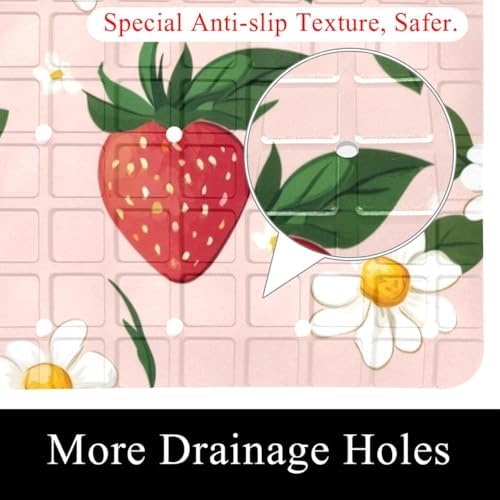 Bathtub Mat Non Slip 26.8x15.1In, Daisy Strawberry Bath Mat - Image 2