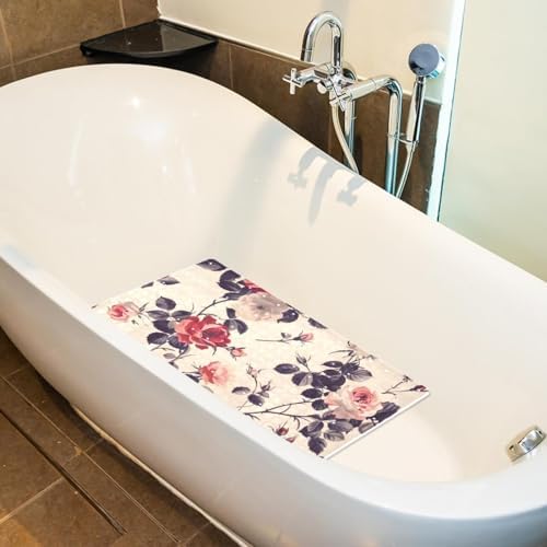 Bathtub Mat Non Slip 26.8x15.1 Inch, Vintage Floral Roses Shower Mat - Image 5