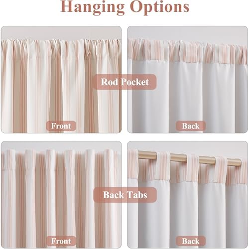 ZJDECOR Pink White Striped Window Curtains 63 Inch Long, Back Tab Rod Pocket - Image 4