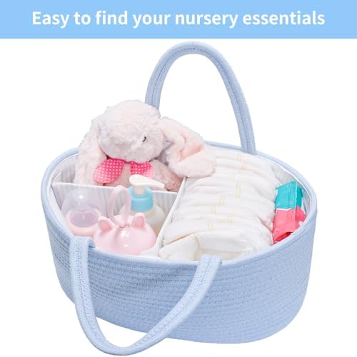ABenkle Diaper Caddy Organizer, Boho Rustic Cotton Rope Nursery Baby Basket - Image 5