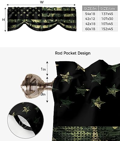 Rustic Green Camo Military Pattern American Flag Blackout Tie Up Valance - Image 6
