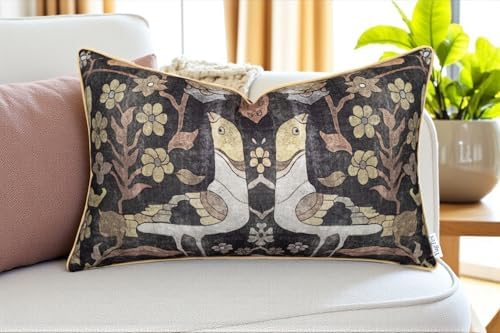 Bird Floral Print 12x20 Lumbar Pillow Cover by YugTex