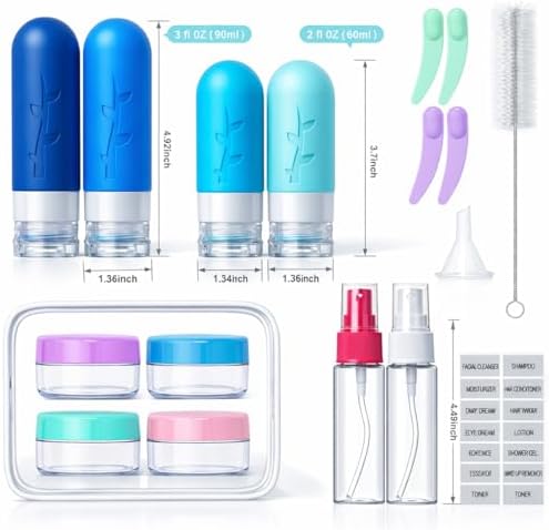 Tocelffe 18pack Travel Bottles for Toiletries, TSA Approved Silicone Travel - Image 3