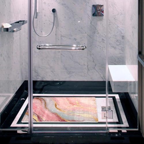 Shower Mat Non Slip 26.8 x 15.1 Inches, Rose Gold Marble Bathtub Mat Shower - Image 6