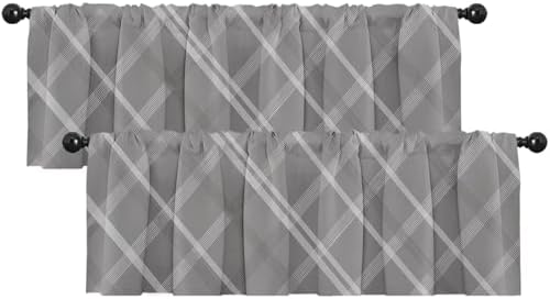 Emvency Valances for Windows, 2 Pack, 52x18 Inch, Plaid Checkered by Emvency