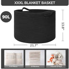 INDRESSME XXXLarge Woven Rope Blanket Basket Living Room Black - Image 3