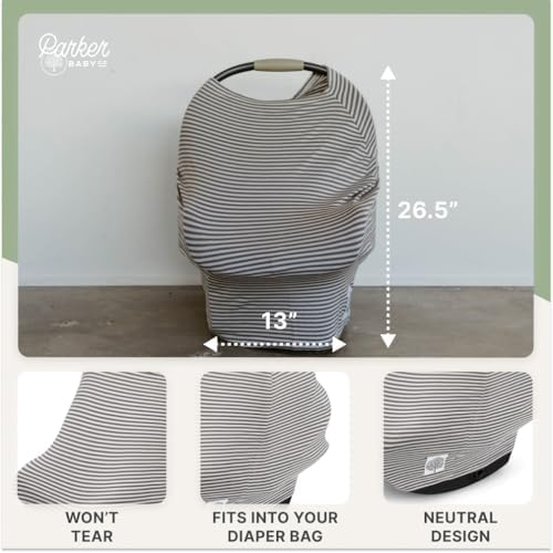 Parker Baby Co Multi-Use Cover: Carseat Cover, Nursing Cover: Pewter Stripe - Image 4