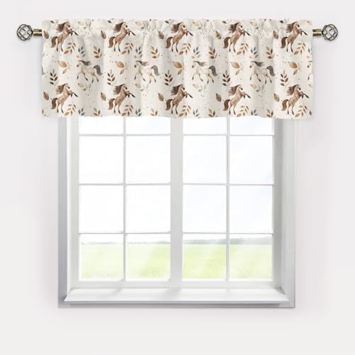 Unisex Western Farm Horses Leaves Nursery Short Curtain Valance - Image 2