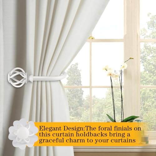 USFOOK White Curtain Holdbacks, Decorative Drapery Tiebacks, 2 Pack/1 Pair - Image 2