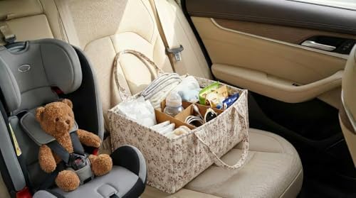 Quilted Fabric Storage Basket Floral Baby Diaper Caddy Quilted Basket Organizer - Image 2