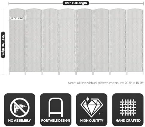 8 Panel Folding Room Divider, Woven Privacy Screen - Image 3