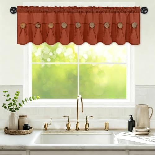 FRAMICS Farmhouse Valance Curtains, Boho Cotton Linen Kitchen Valance, Rod - Image 7