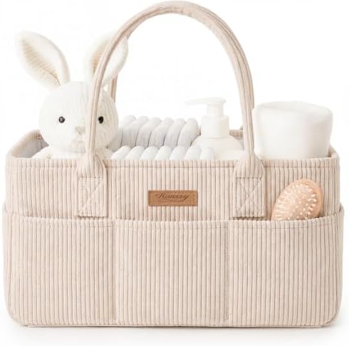 Konssy Baby Diaper Caddy Organizer, Corduroy Nursery Storage Basket by Konssy