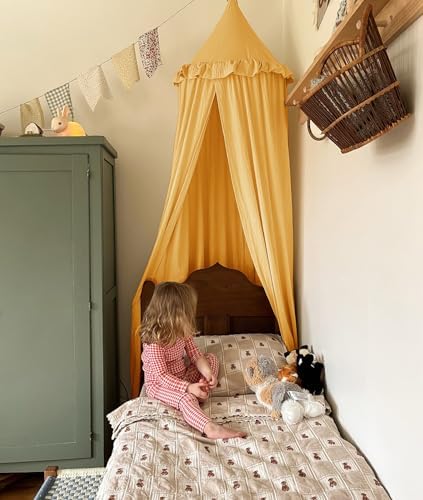 ZEAK Kids Bed Canopy with Ruffles Cotton Hanging Tent Frills Curtain Net - Image 3