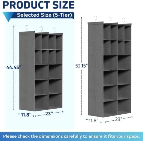 5 Tier Hanging Closet Organizer, 14 Compartments Dual Row Storage - Image 2
