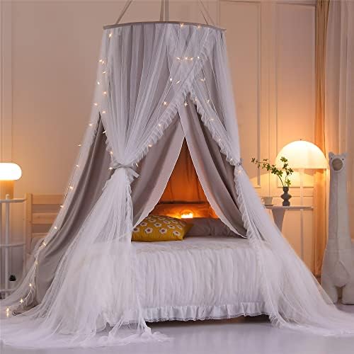 VETHIN Double Layer Princess Round Dome Canopy Bed Curtain - Image 4